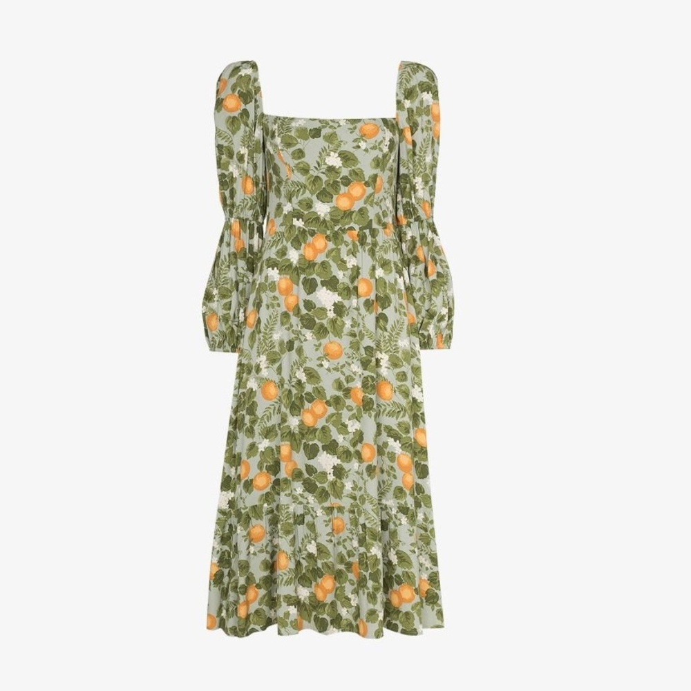 Reformation Mica Midi Dress Sz4 Orange Grove Green Long Sleeve Party Cocktail - Picture 12 of 13